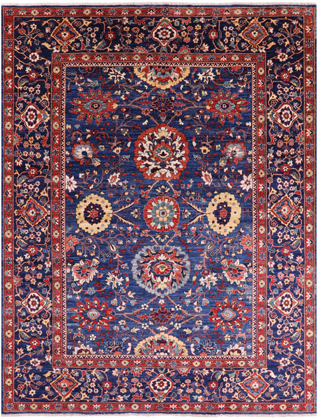 Blue Fine Serapi Hand Knotted Wool Rug - 9' 0" X 11' 9" - Golden Nile