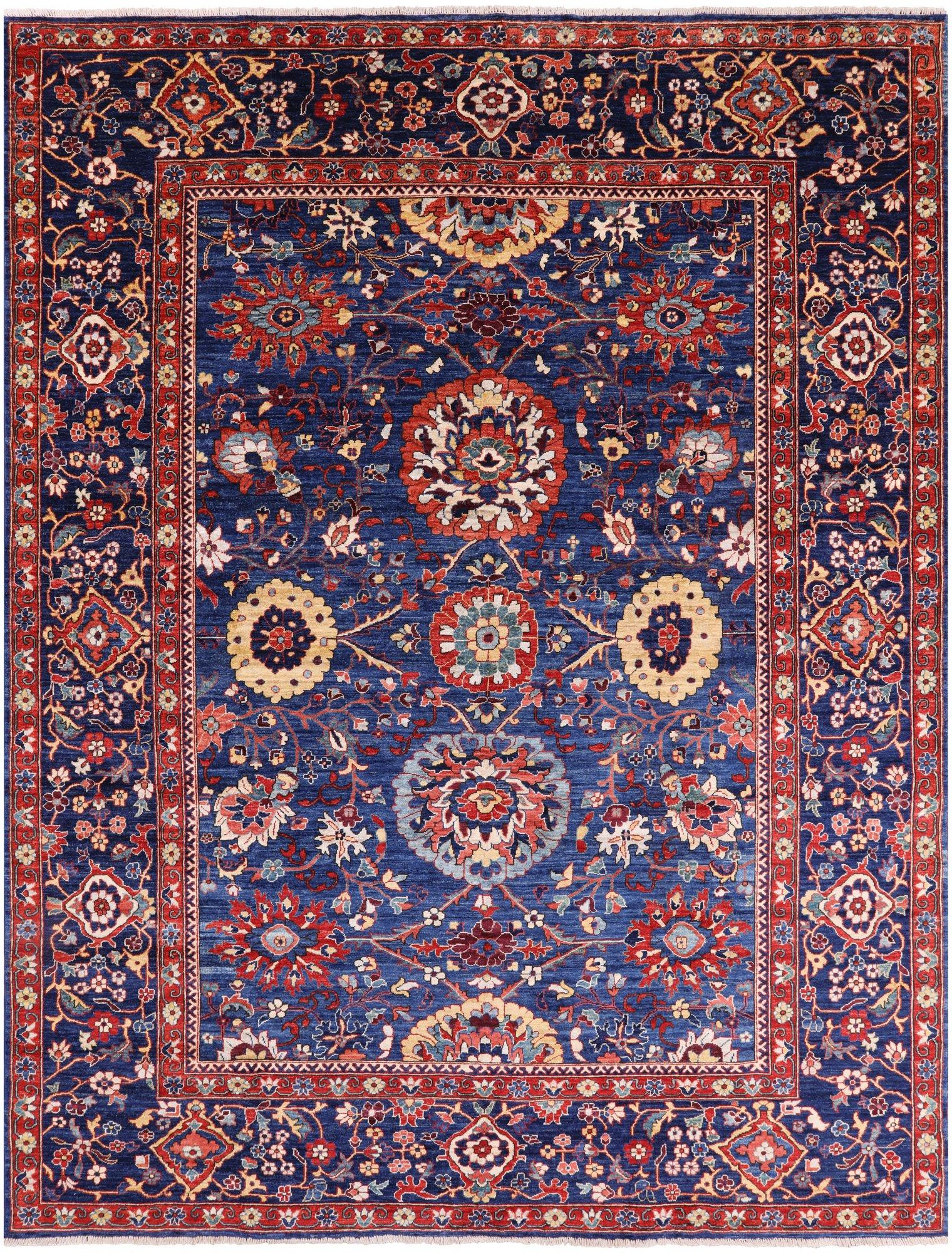 Blue Fine Serapi Hand Knotted Wool Rug - 9' 0" X 11' 9" - Golden Nile