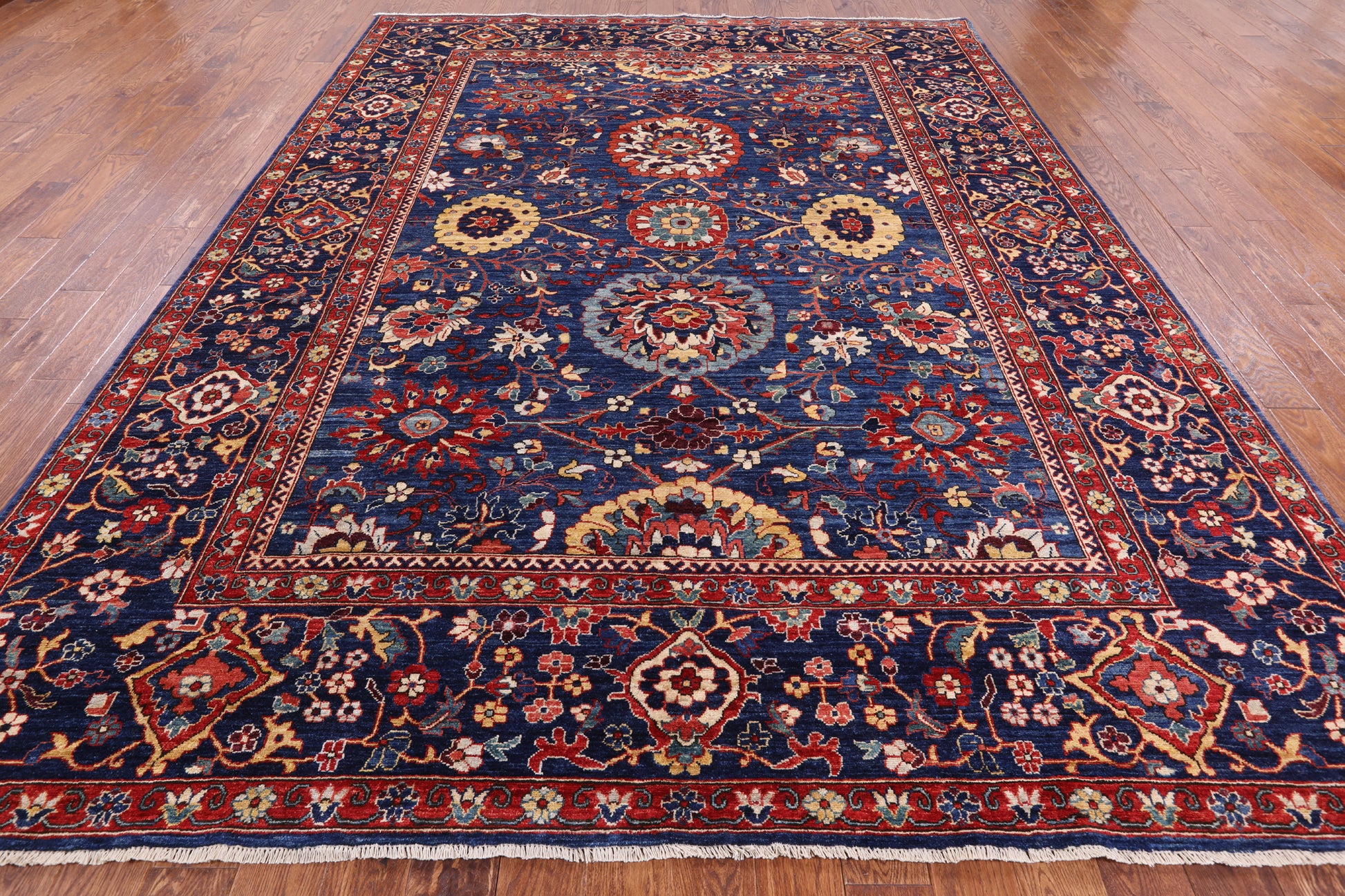 Blue Fine Serapi Hand Knotted Wool Rug - 9' 0" X 11' 9" - Golden Nile