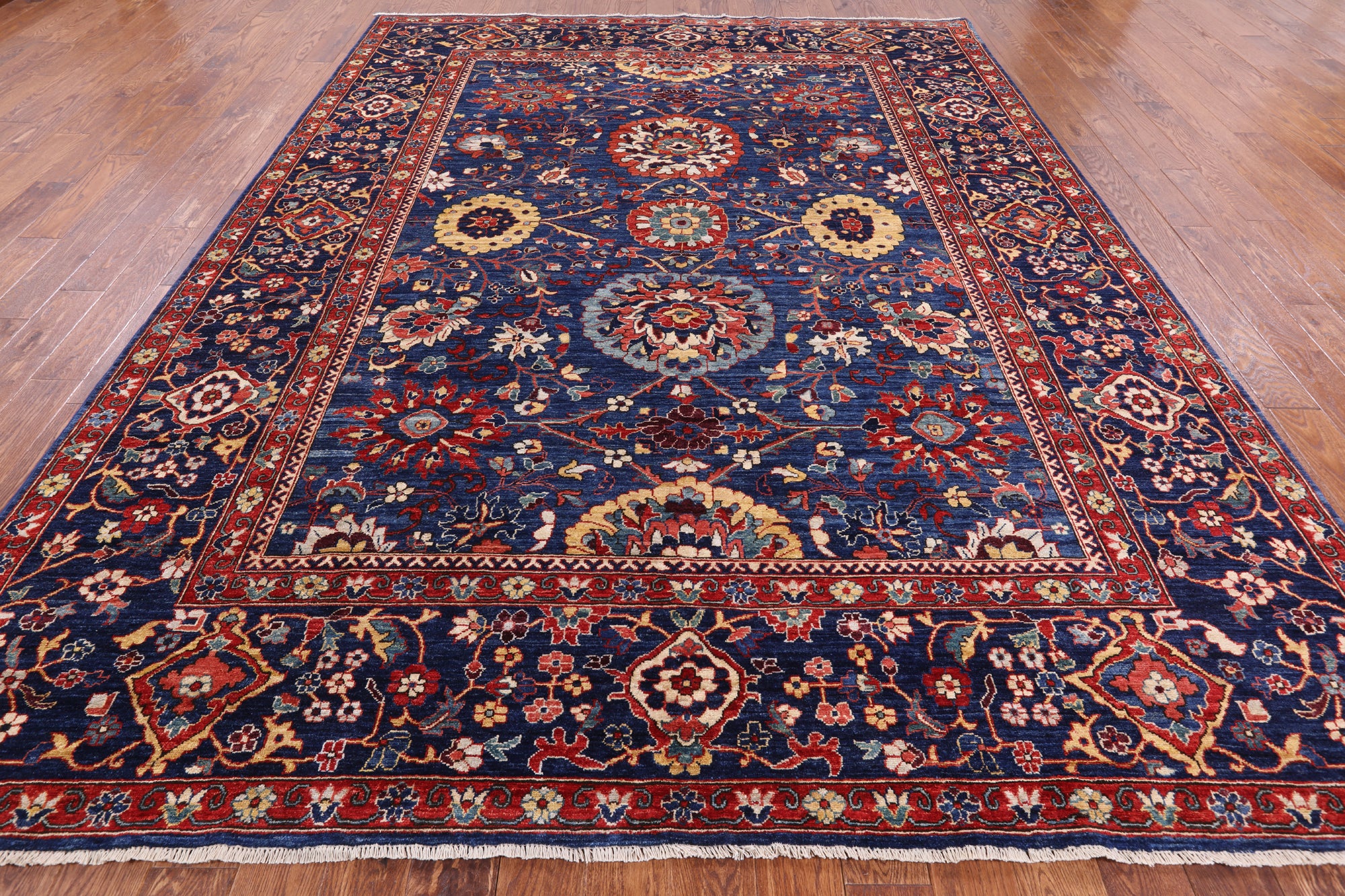Blue Fine Serapi Hand Knotted Wool Rug - 9' 0" X 11' 9" - Golden Nile