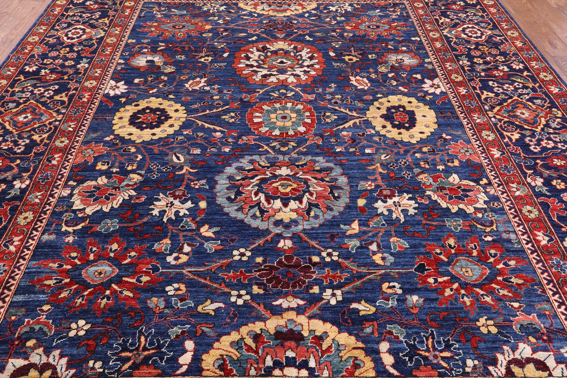 Blue Fine Serapi Hand Knotted Wool Rug - 9' 0" X 11' 9" - Golden Nile
