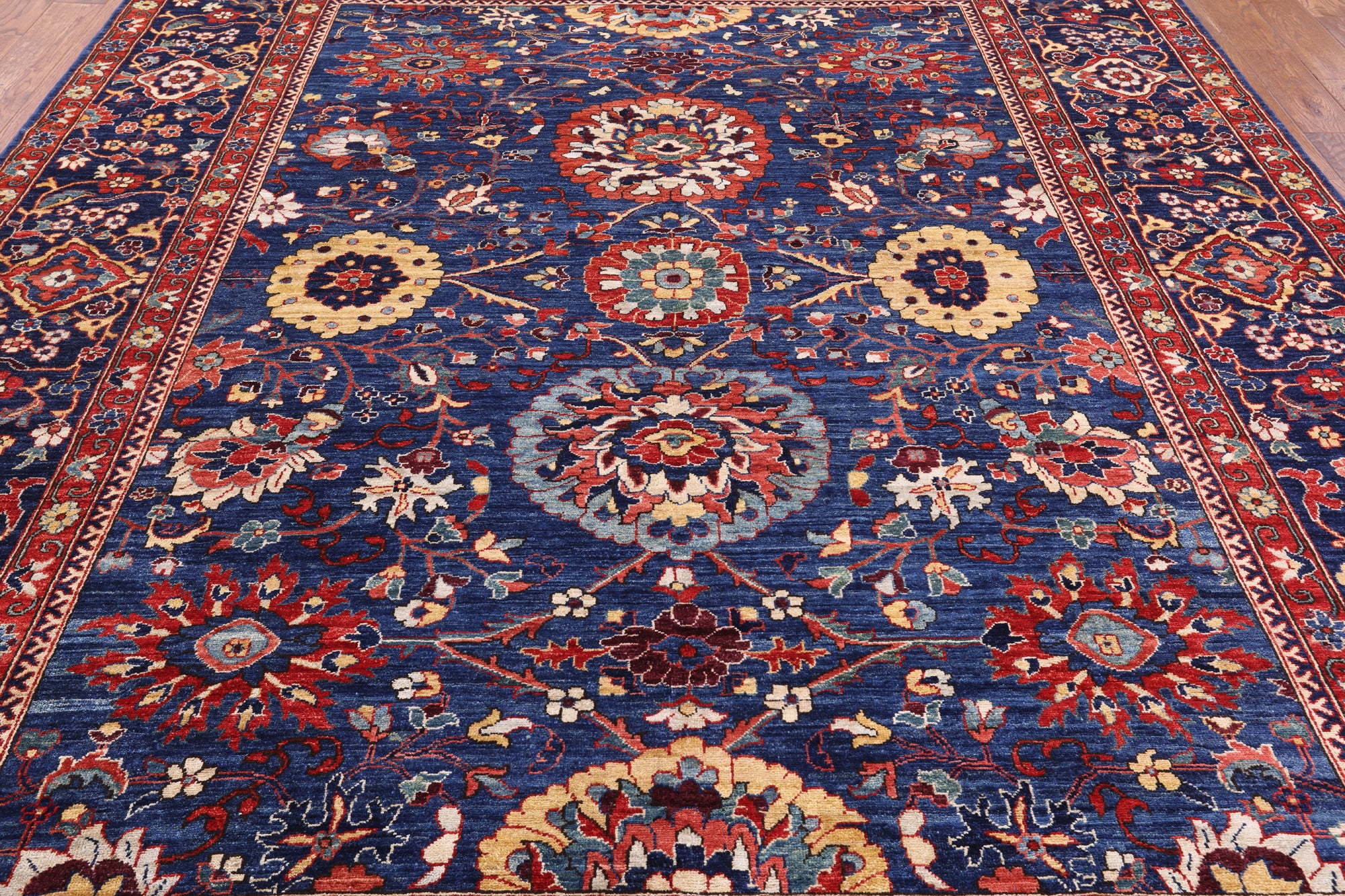 Blue Fine Serapi Hand Knotted Wool Rug - 9' 0" X 11' 9" - Golden Nile