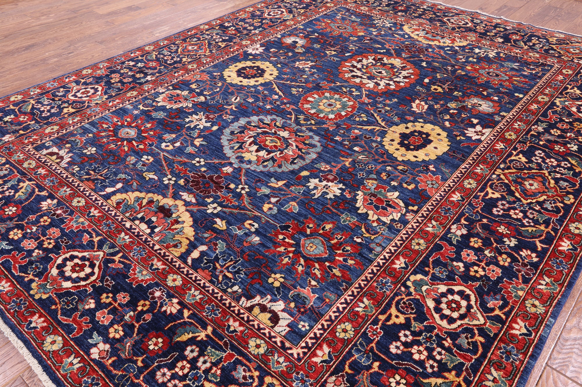 Blue Fine Serapi Hand Knotted Wool Rug - 9' 0" X 11' 9" - Golden Nile