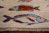 Super Gabbeh Fish Design Hand Knotted Wool Area Rug - 3' 11" X 5' 9" - Golden Nile