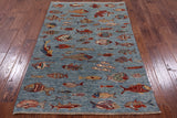 Super Gabbeh Fish Design Hand Knotted Wool Area Rug - 3' 10" X 5' 11" - Golden Nile