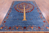 Pomegranate Tree Super Gabbeh Hand Knotted Wool Area Rug - 6' 9" X 9' 7" - Golden Nile
