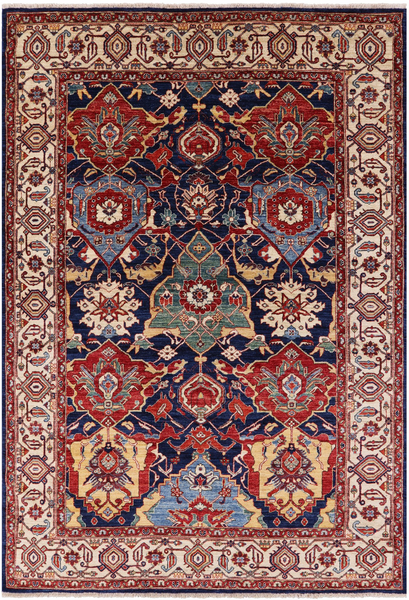 Blue Fine Serapi Hand Knotted Wool Area Rug - 6' 1" X 8' 9" - Golden Nile