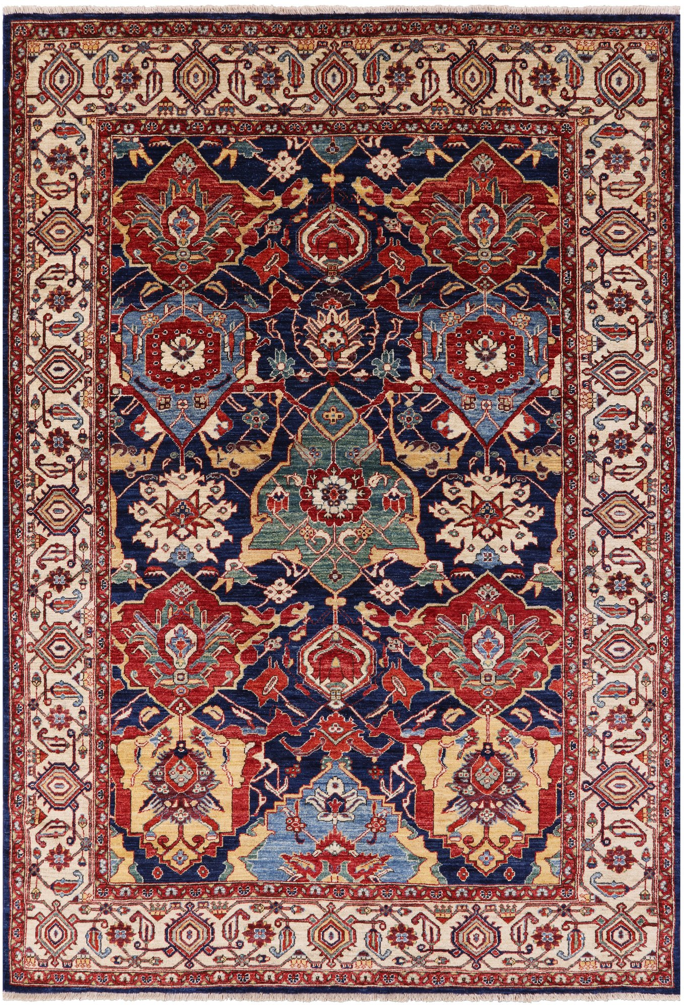 Blue Fine Serapi Hand Knotted Wool Area Rug - 6' 1" X 8' 9" - Golden Nile