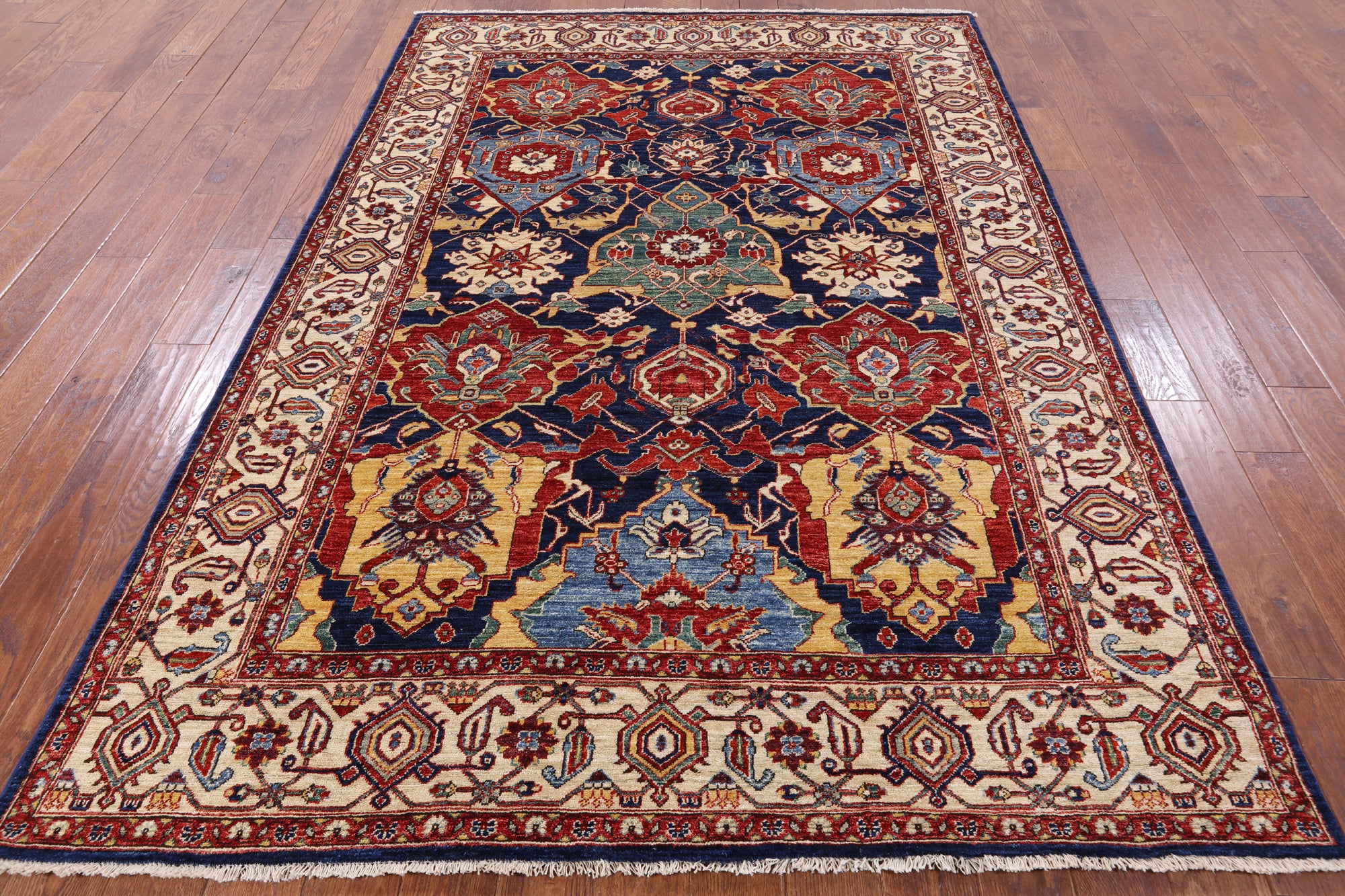 Blue Fine Serapi Hand Knotted Wool Area Rug - 6' 1" X 8' 9" - Golden Nile