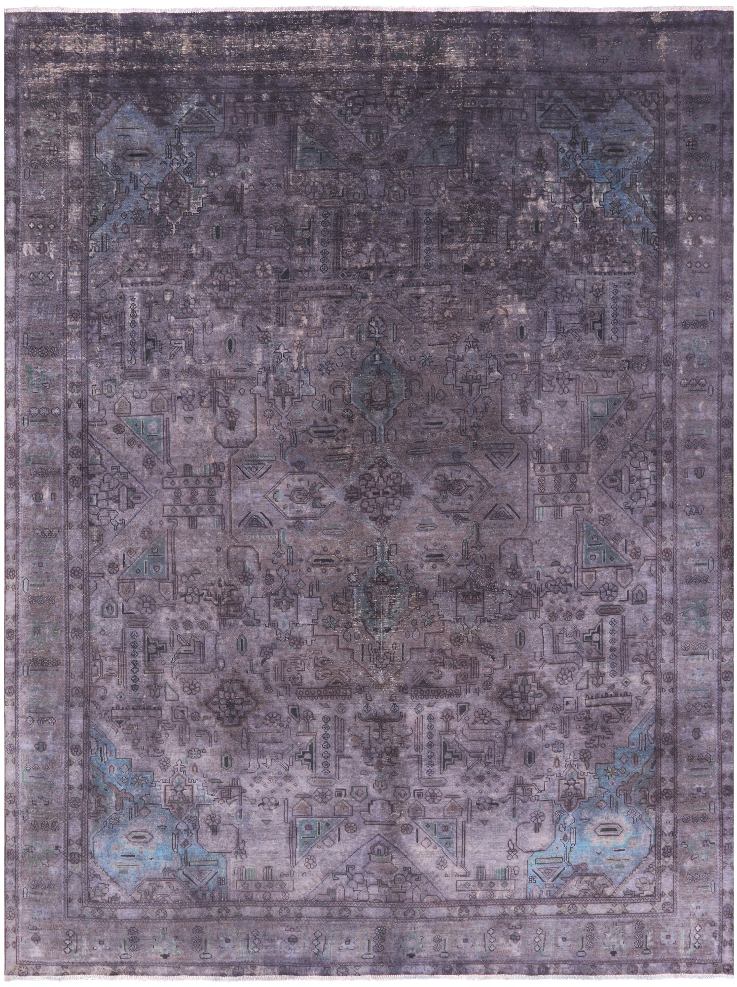 Grey Persian Overdyed Hand Knotted Wool Area Rug - 9' 7" X 12' 10" - Golden Nile