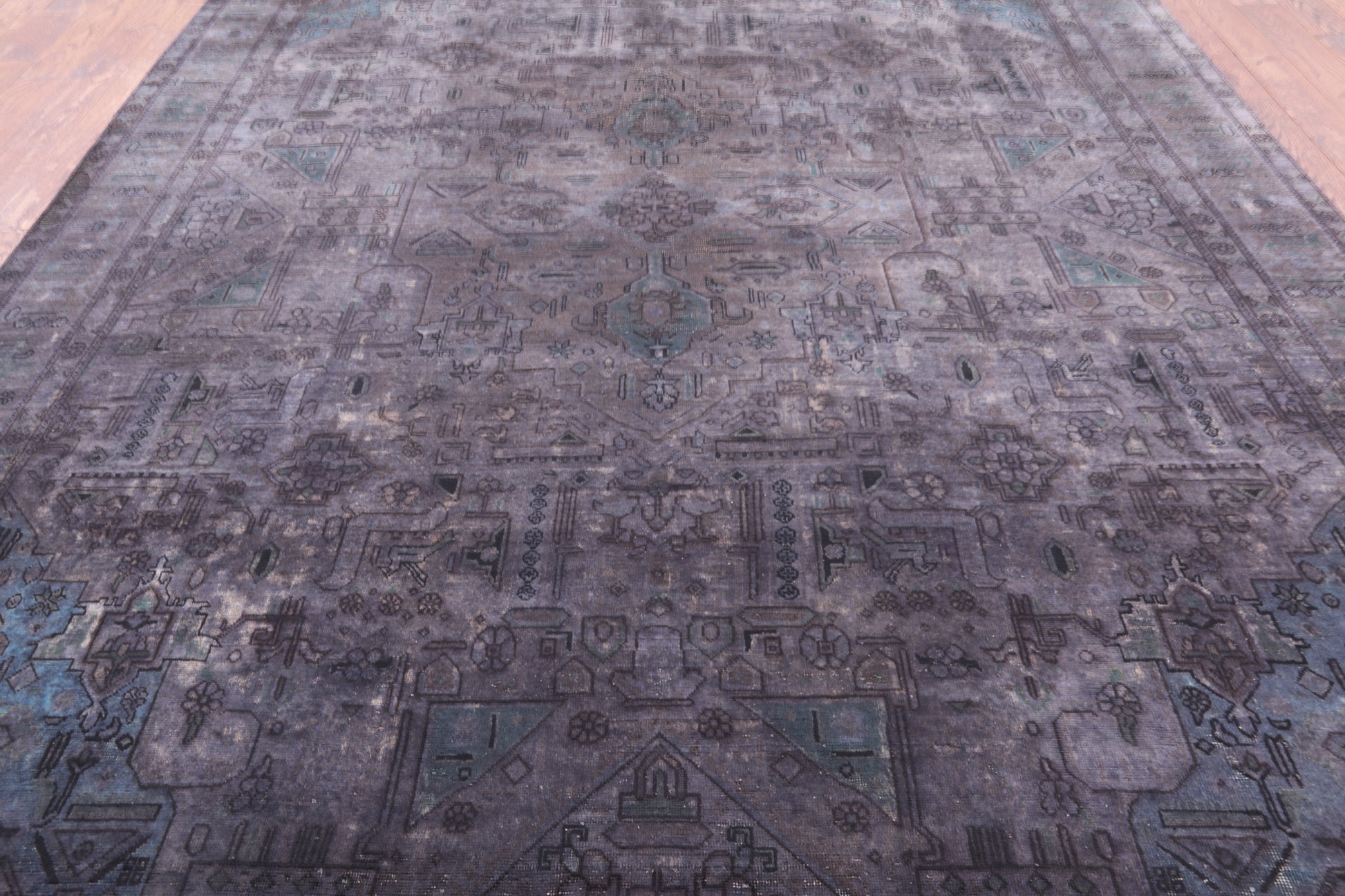 Grey Persian Overdyed Hand Knotted Wool Area Rug - 9' 7" X 12' 10" - Golden Nile