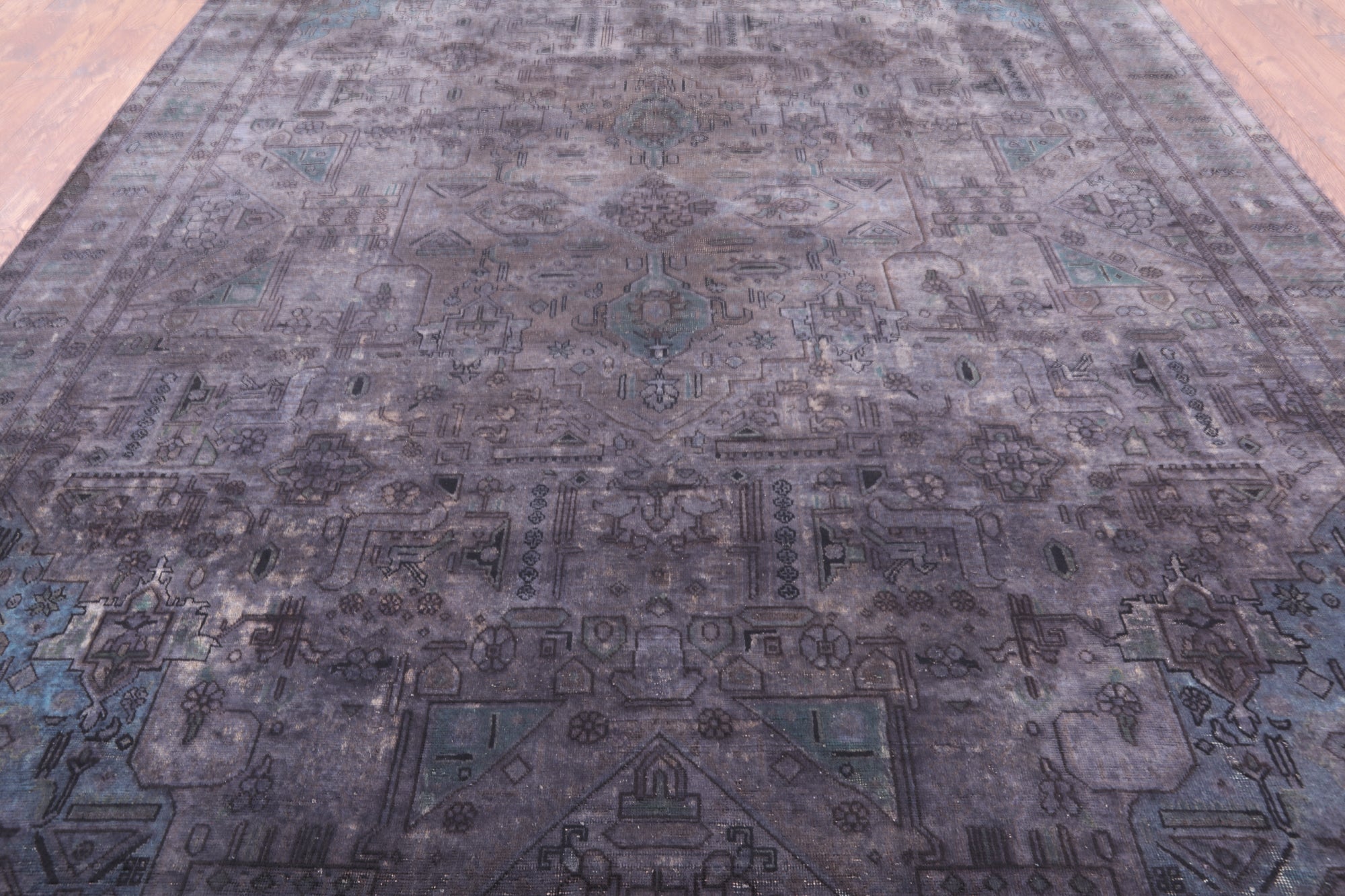 Grey Persian Overdyed Hand Knotted Wool Area Rug - 9' 7" X 12' 10" - Golden Nile