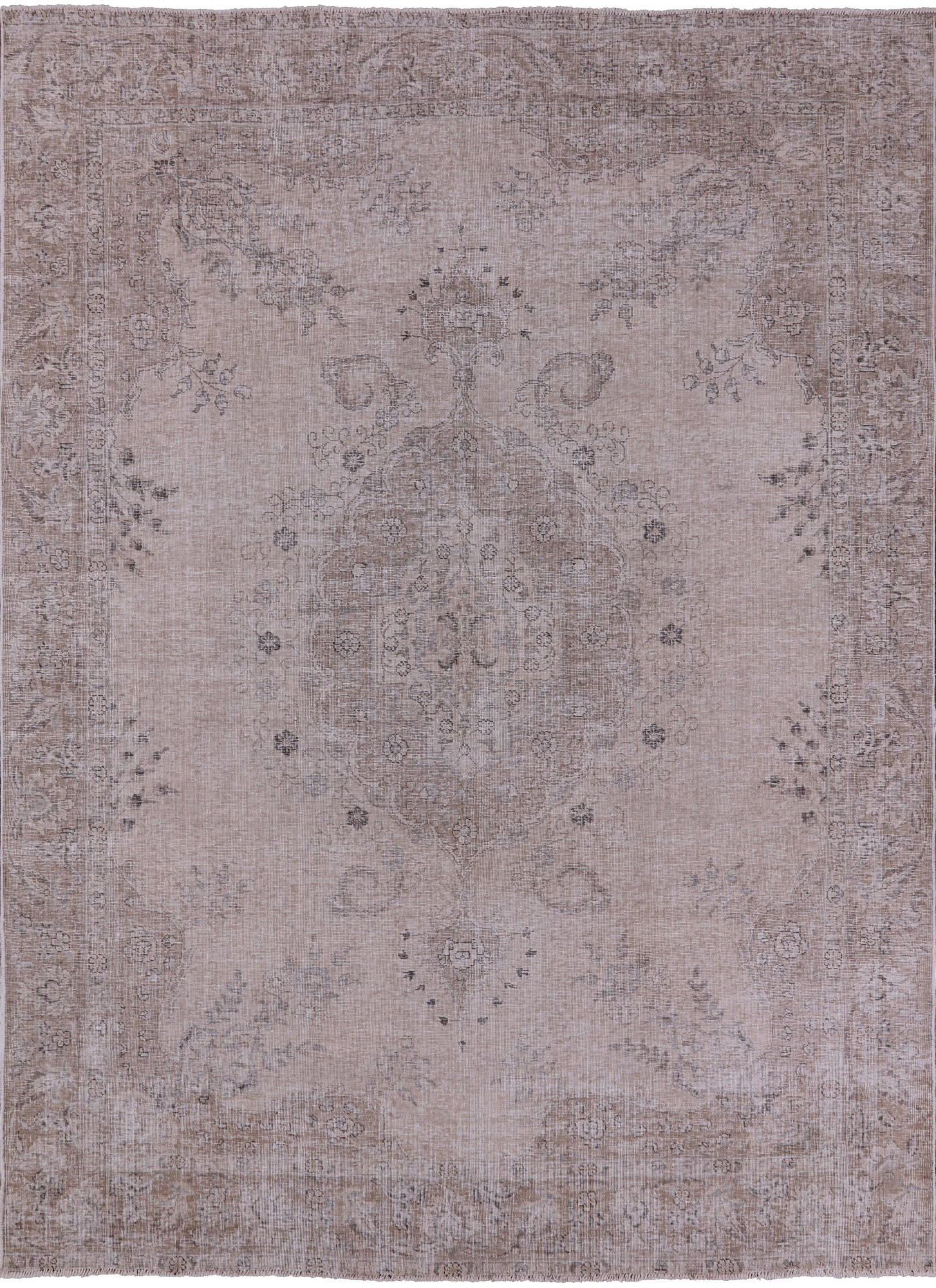 Ivory Persian Vintage White Wash Handmade Wool Area Rug - 9' 2" X 12' 7" - Golden Nile