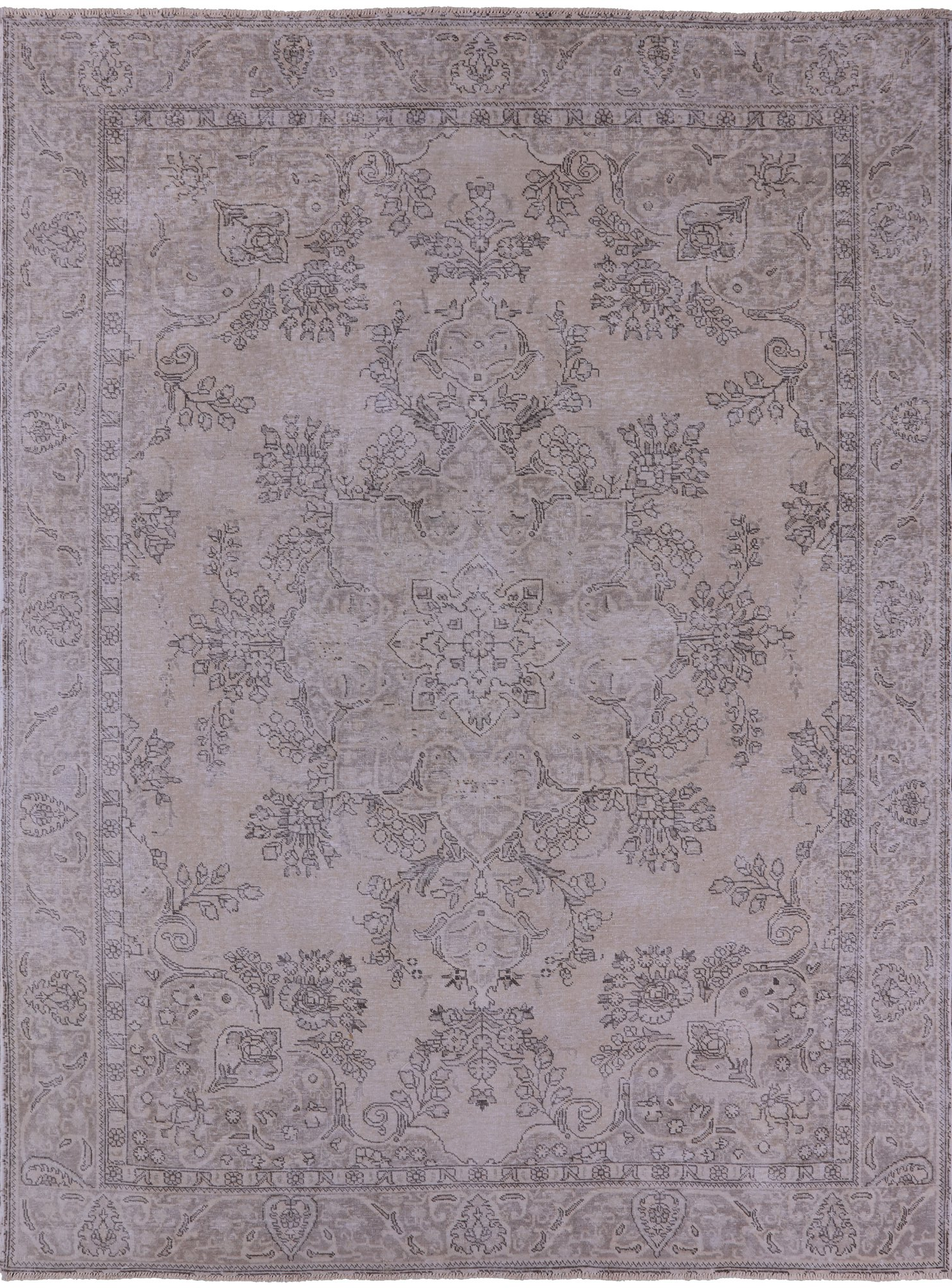Ivory Persian Vintage White Wash Hand Knotted Wool Area Rug - 9' 5" X 12' 7" - Golden Nile