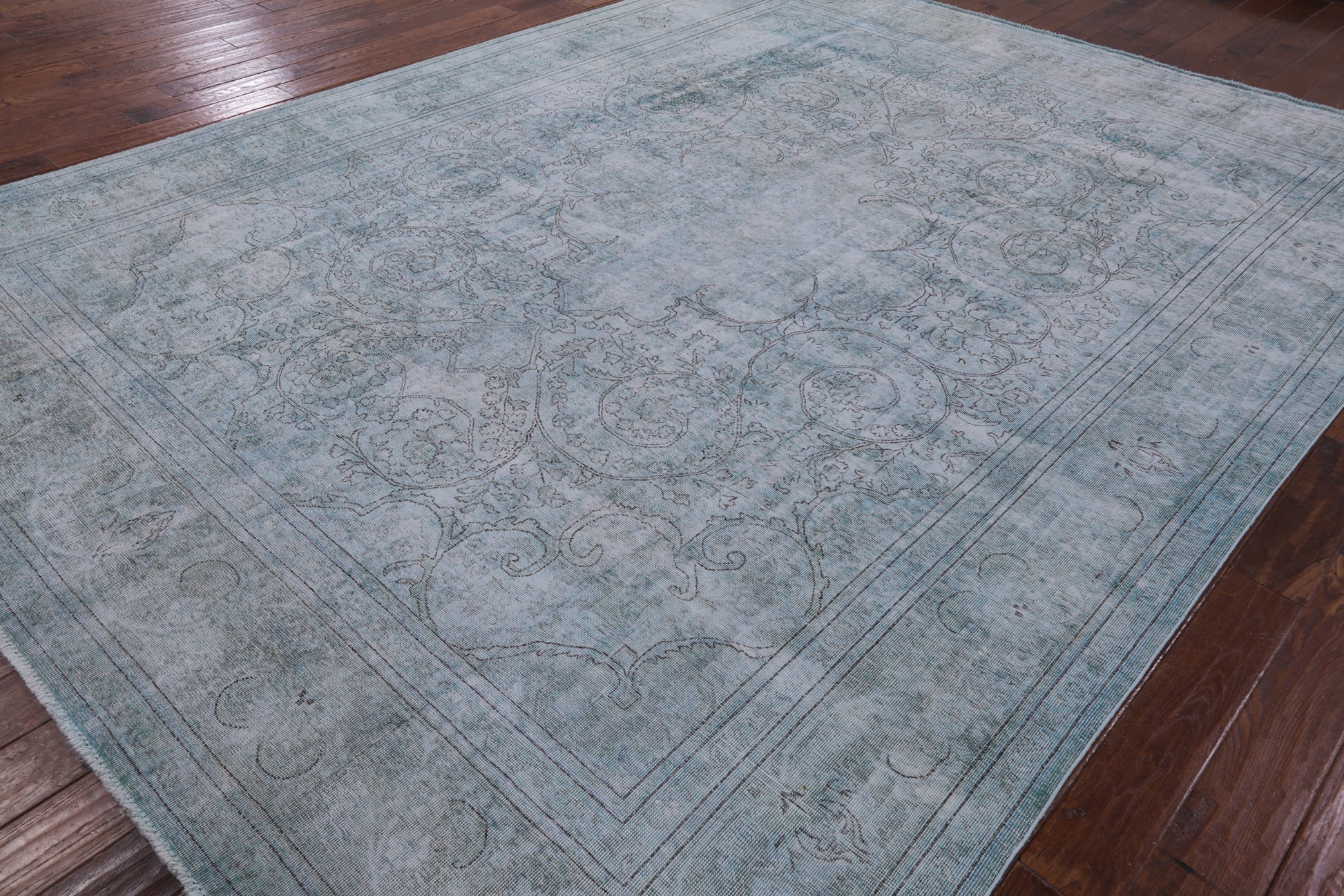 Green Persian Overdyed Hand Knotted Wool Area Rug - 9' 8" X 12' 6" - Golden Nile