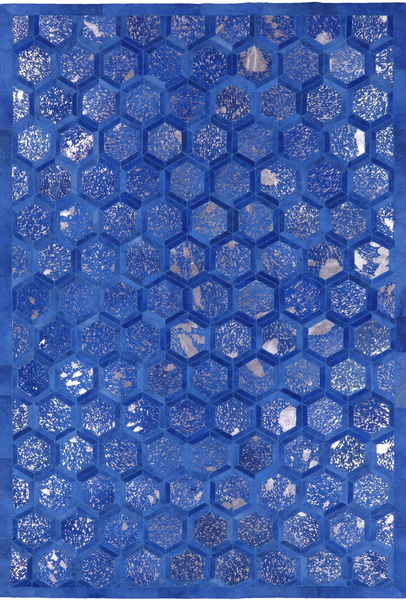 Blue Natural Cowhide Hand Stitched Patchwork Rug - 6' 0" X 9' 0" - Golden Nile
