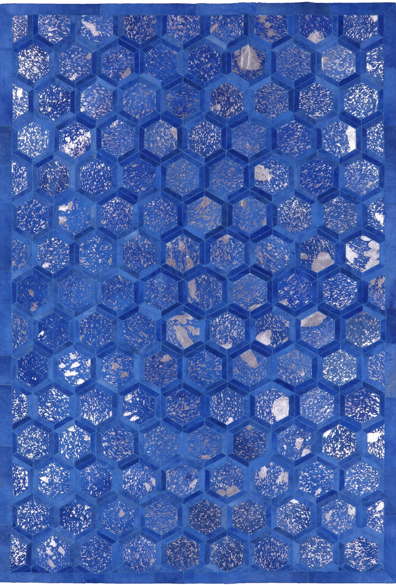 Blue Natural Cowhide Hand Stitched Patchwork Rug - 6' 0" X 9' 0" - Golden Nile