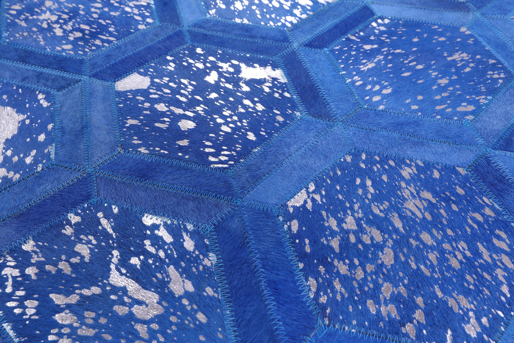 Blue Natural Cowhide Hand Stitched Patchwork Rug - 6' 0" X 9' 0" - Golden Nile