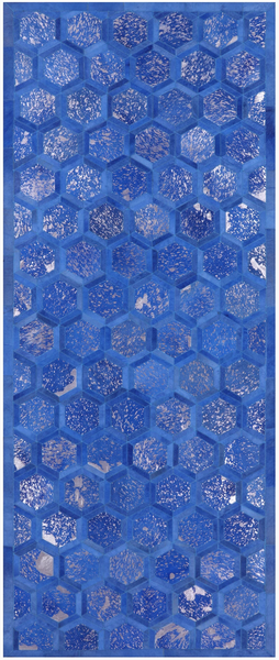 Blue Natural Cowhide Hand Stitched Runner Rug - 4' 0" X 10' 0" - Golden Nile