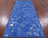 Blue Natural Cowhide Hand Stitched Runner Rug - 4' 0" X 10' 0" - Golden Nile