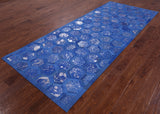Blue Natural Cowhide Hand Stitched Runner Rug - 4' 0" X 10' 0" - Golden Nile