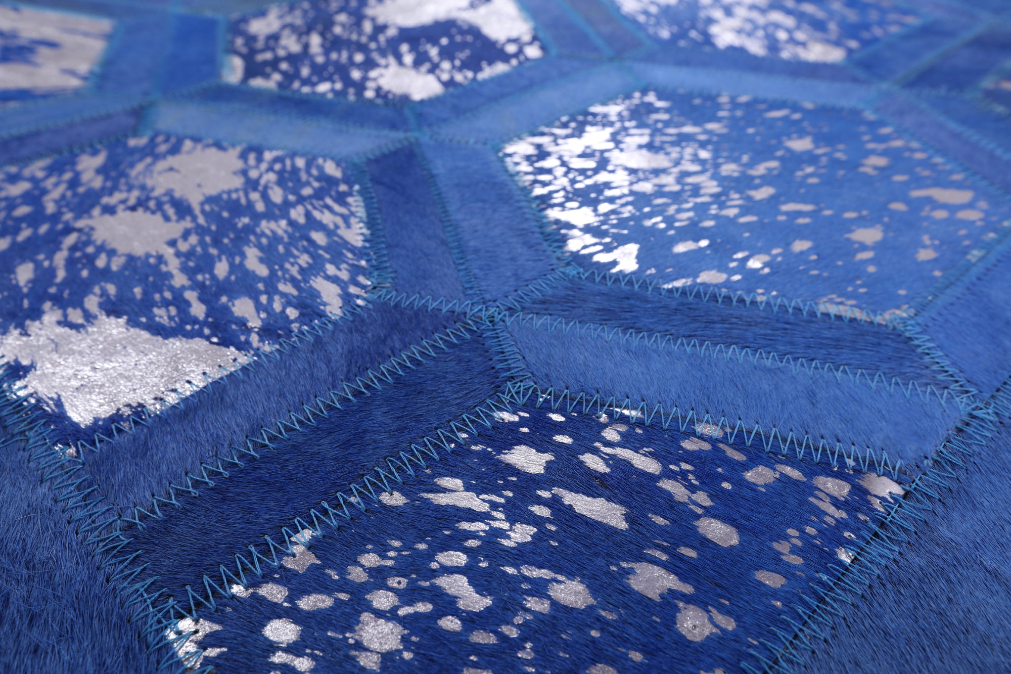 Blue Natural Cowhide Hand Stitched Runner Rug - 4' 0" X 10' 0" - Golden Nile
