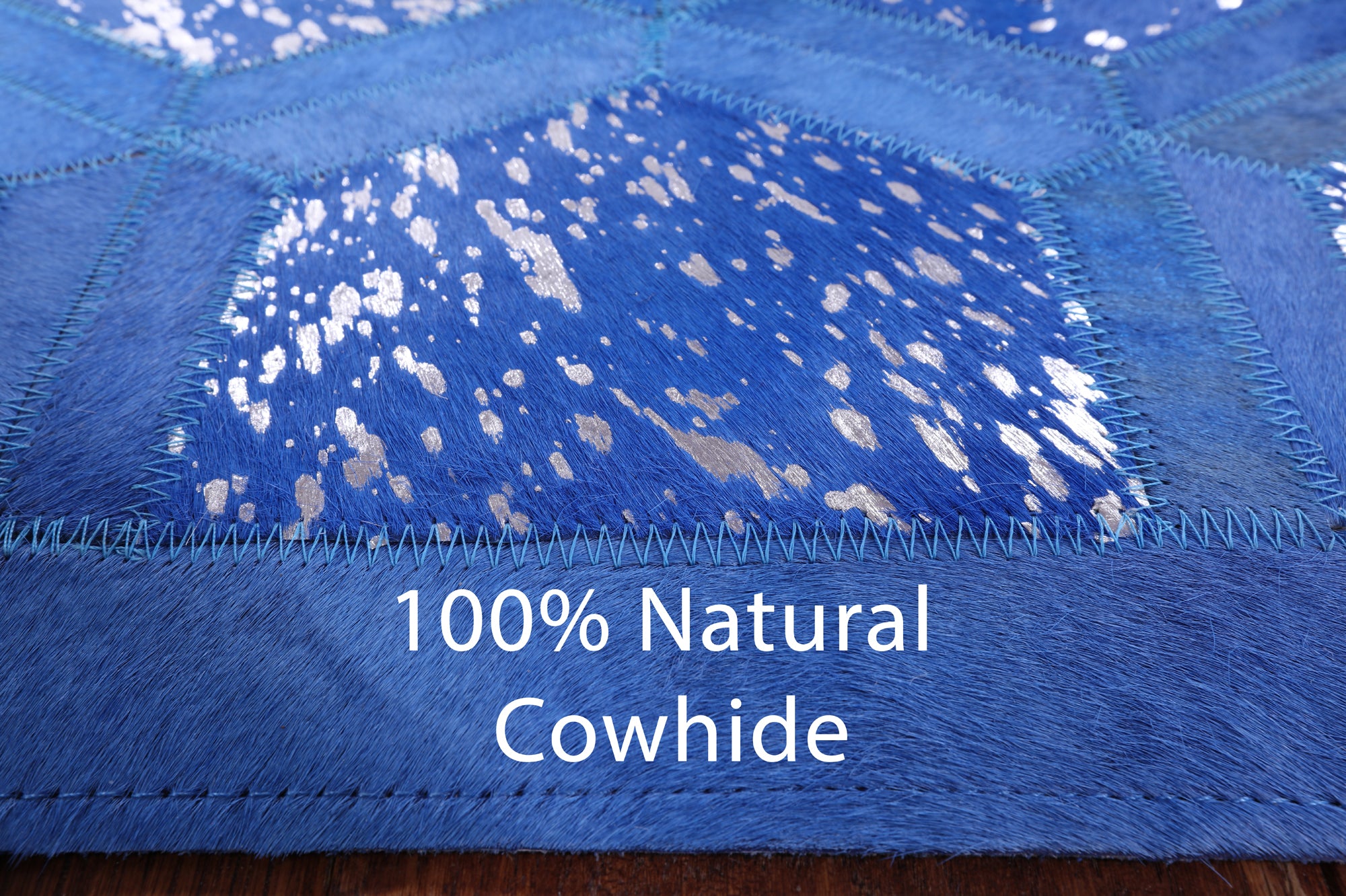 Blue Natural Cowhide Hand Stitched Runner Rug - 4' 0" X 10' 0" - Golden Nile