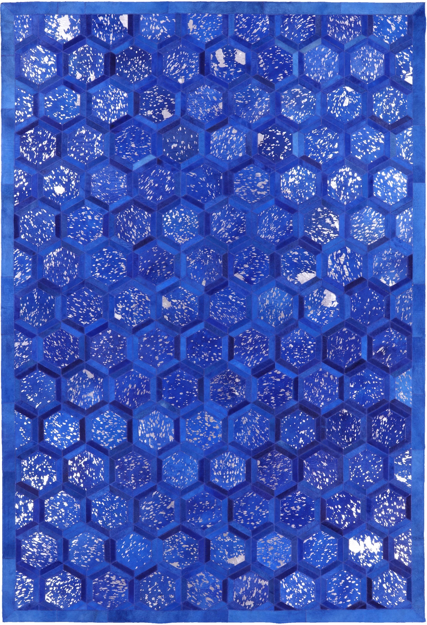 Blue Natural Cowhide Hand Stitched Patchwork Rug - 6' 0" X 9' 0" - Golden Nile