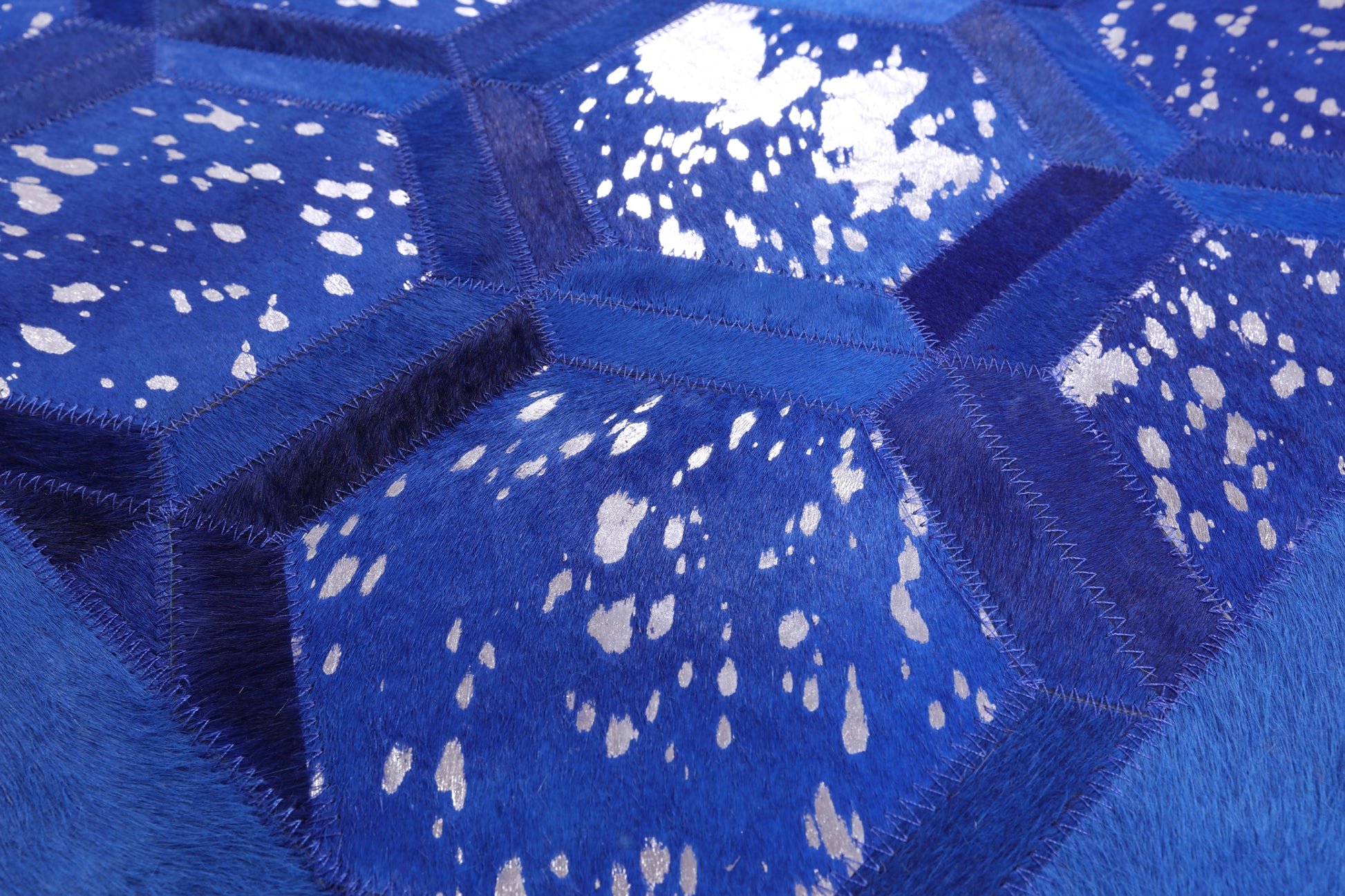 Blue Natural Cowhide Hand Stitched Patchwork Rug - 6' 0" X 9' 0" - Golden Nile