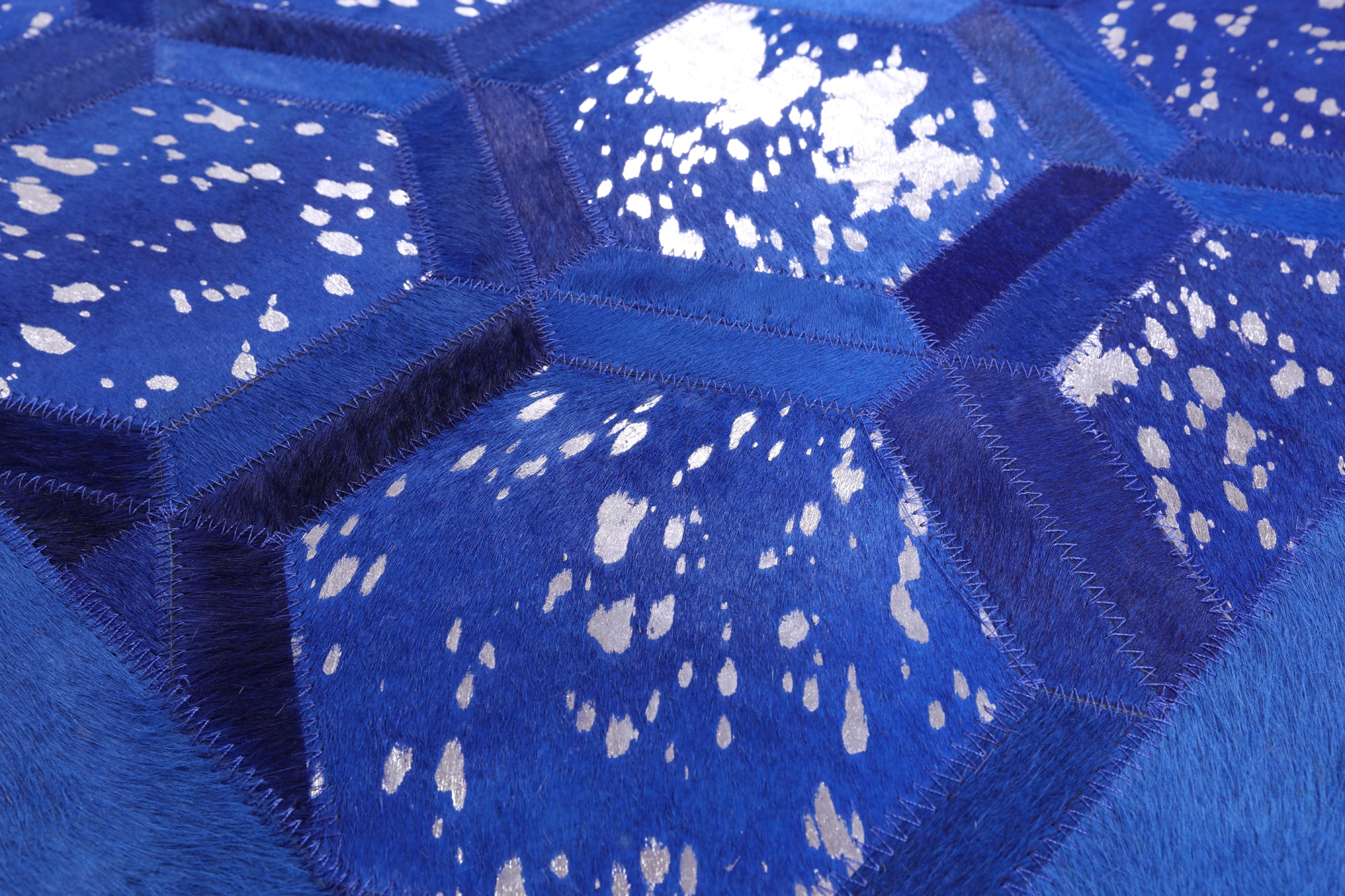 Blue Natural Cowhide Hand Stitched Patchwork Rug - 6' 0" X 9' 0" - Golden Nile