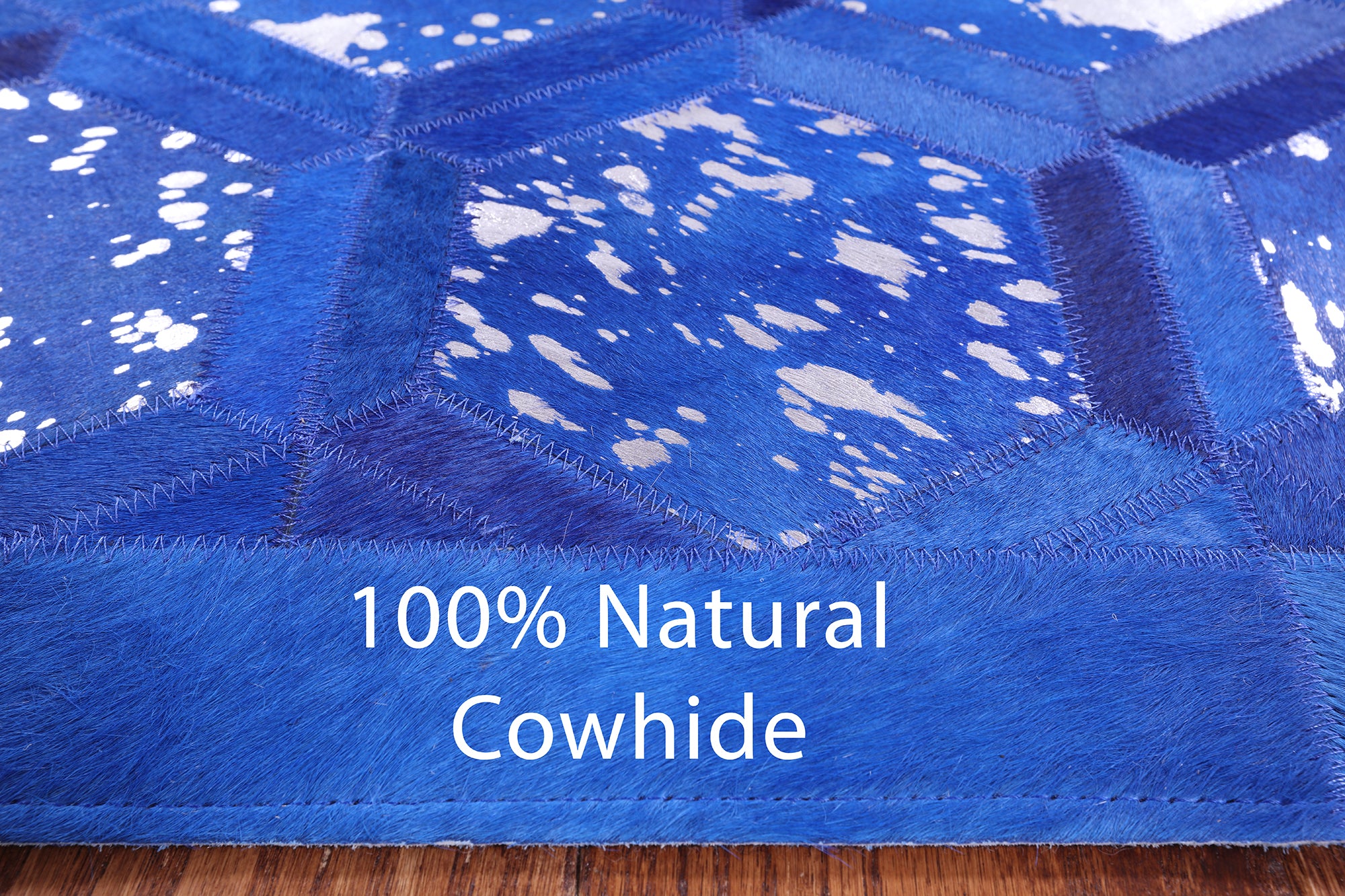 Blue Natural Cowhide Hand Stitched Patchwork Rug - 6' 0" X 9' 0" - Golden Nile