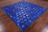 Blue Square Natural Cowhide Hand Stitched Patchwork Rug - 8' 0" X 8' 0" - Golden Nile