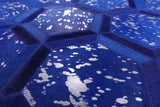 Blue Square Natural Cowhide Hand Stitched Patchwork Rug - 8' 0" X 8' 0" - Golden Nile