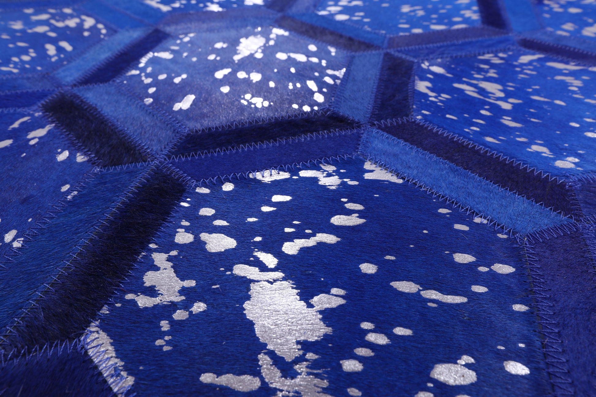 Blue Square Natural Cowhide Hand Stitched Patchwork Rug - 8' 0" X 8' 0" - Golden Nile