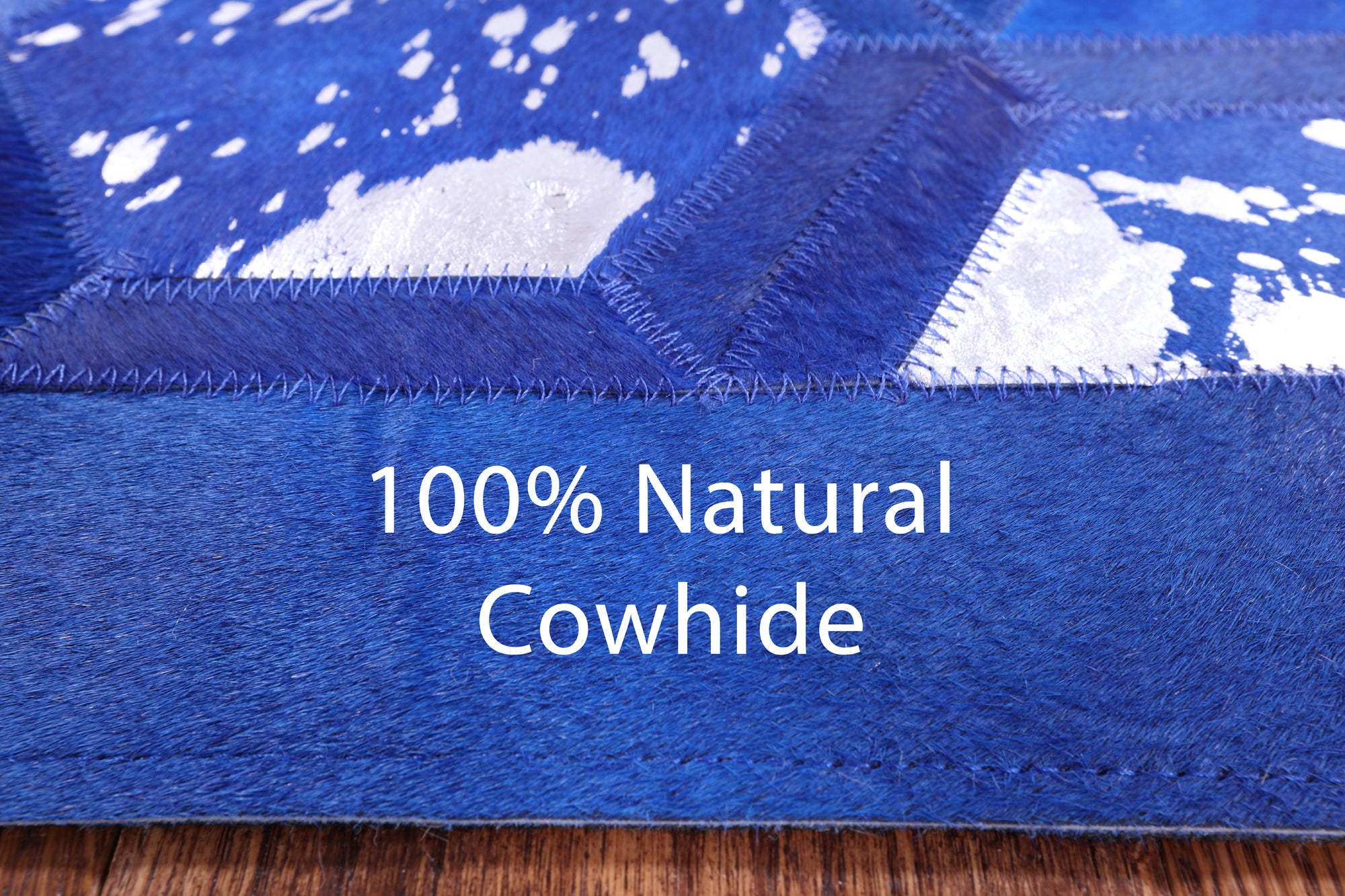 Blue Square Natural Cowhide Hand Stitched Patchwork Rug - 8' 0" X 8' 0" - Golden Nile