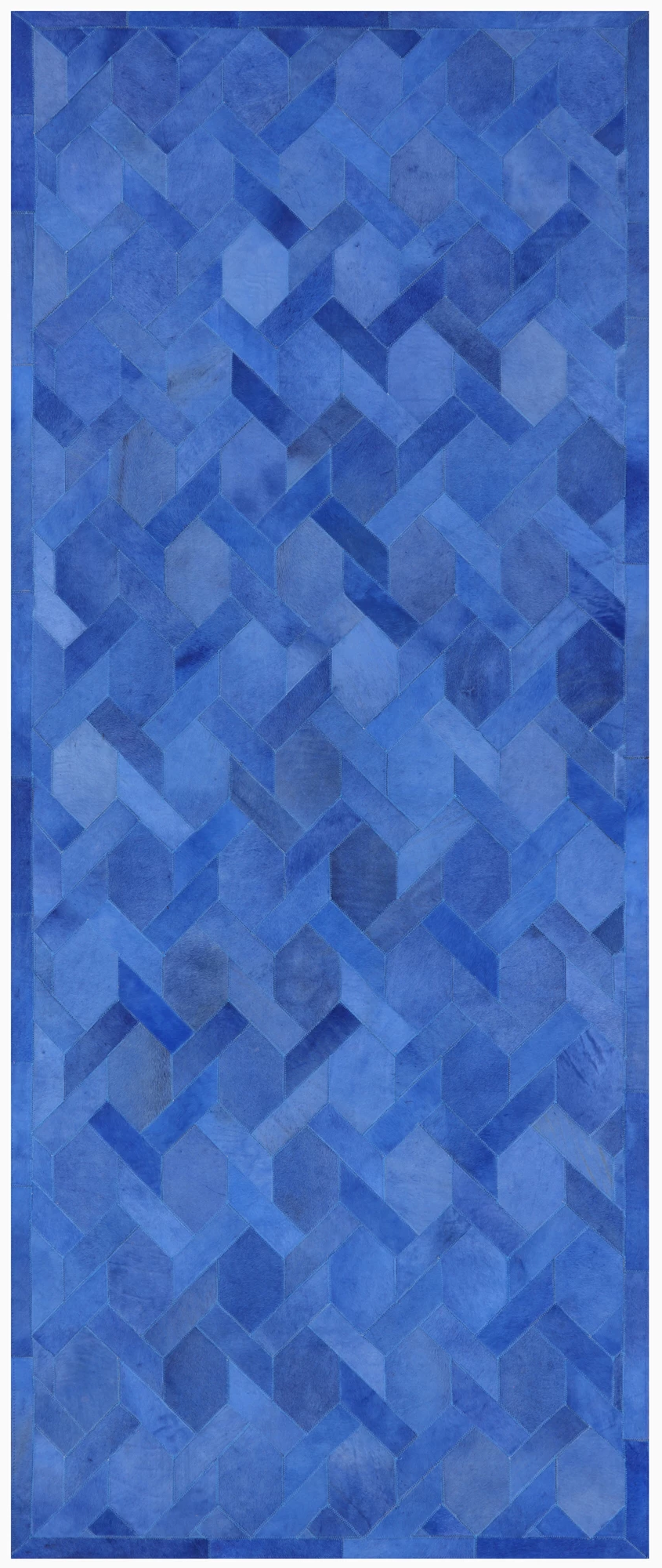 Blue Natural Cowhide Hand Stitched Runner Rug - 4' 0" X 10' 0" - Golden Nile
