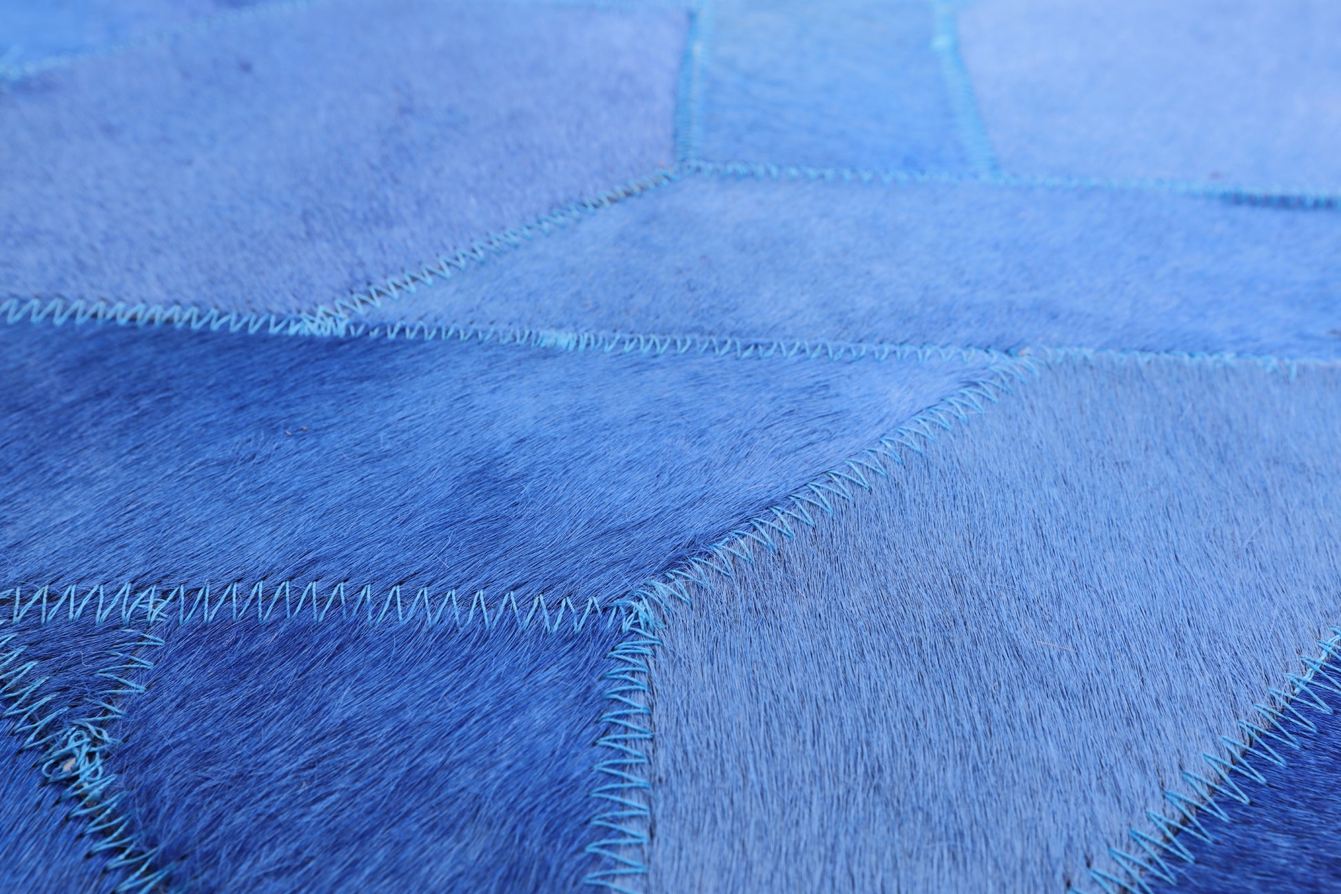 Blue Natural Cowhide Hand Stitched Runner Rug - 4' 0" X 10' 0" - Golden Nile