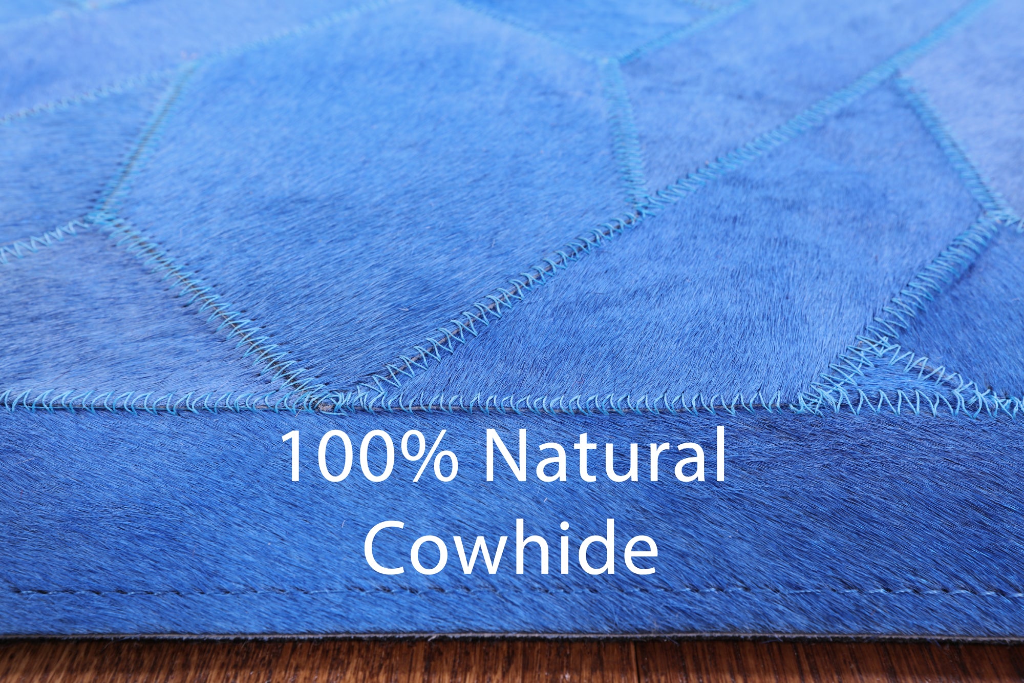 Blue Natural Cowhide Hand Stitched Runner Rug - 4' 0" X 10' 0" - Golden Nile