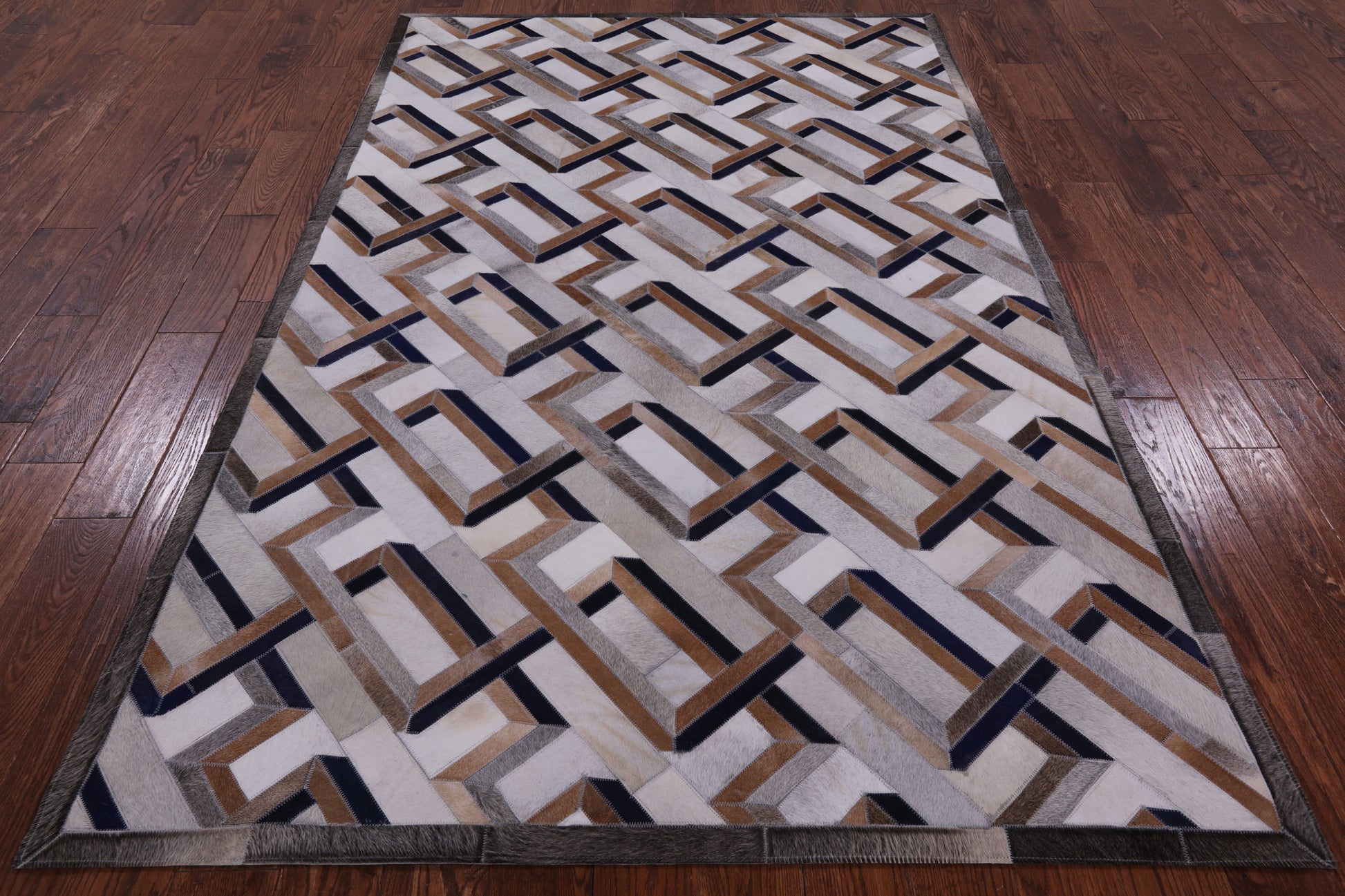 Natural Cowhide Hand Stitched Patchwork Rug - 5' 0" X 8' 0" - Golden Nile