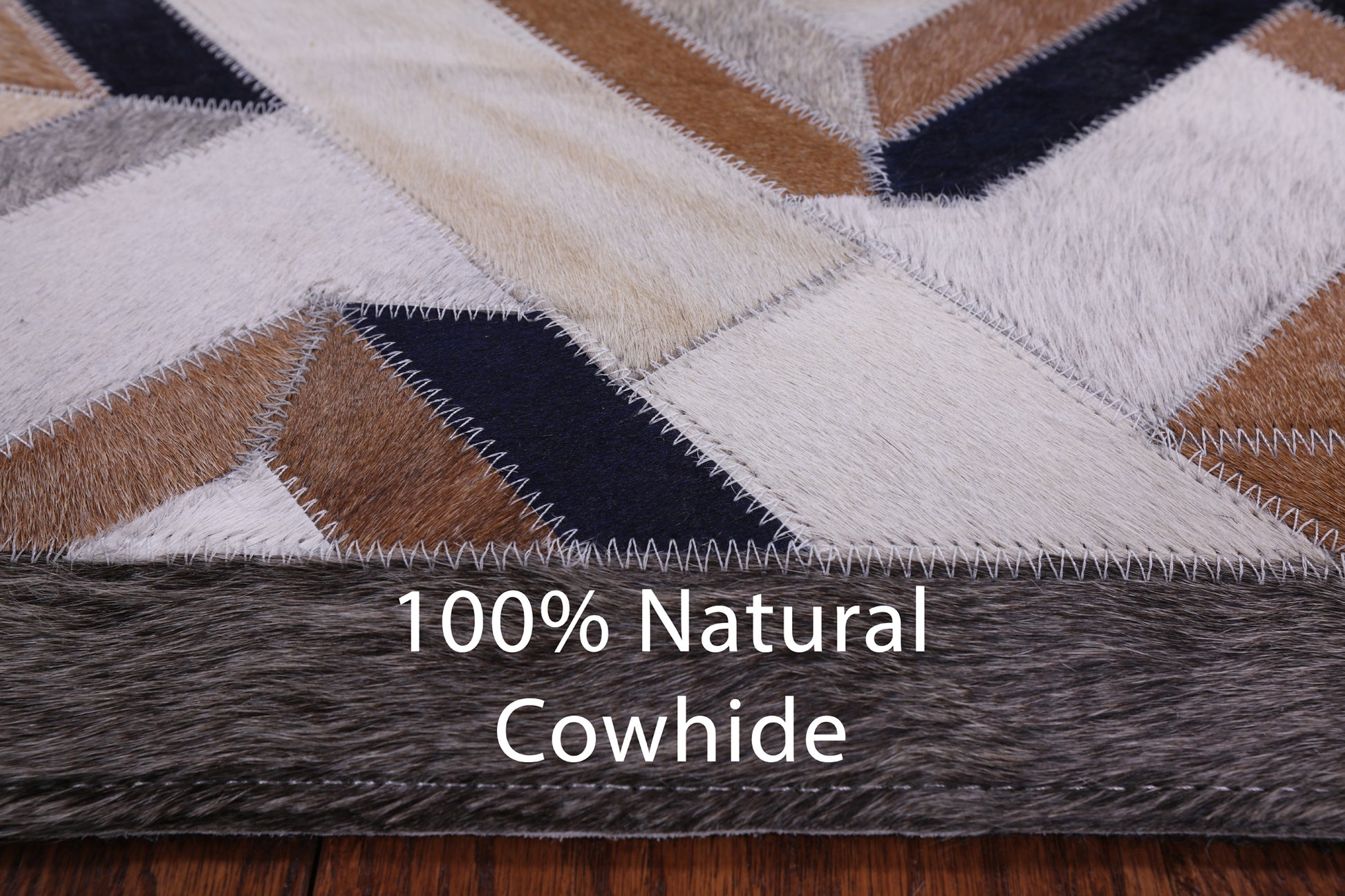Natural Cowhide Hand Stitched Patchwork Rug - 5' 0" X 8' 0" - Golden Nile