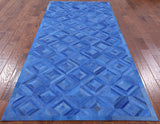 Blue Natural Cowhide Hand Stitched Runner Rug - 4' 0" X 10' 0" - Golden Nile