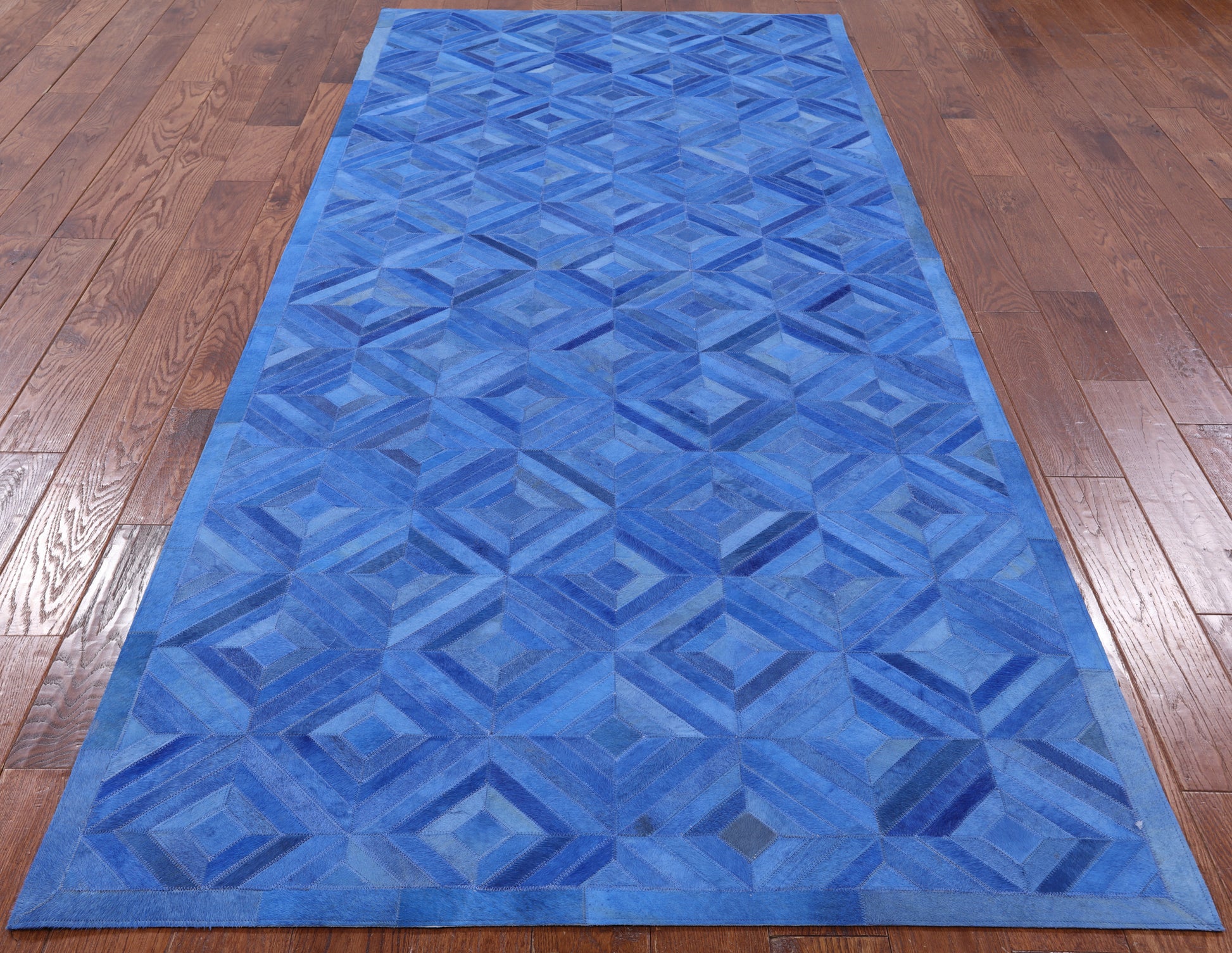 Blue Natural Cowhide Hand Stitched Runner Rug - 4' 0" X 10' 0" - Golden Nile