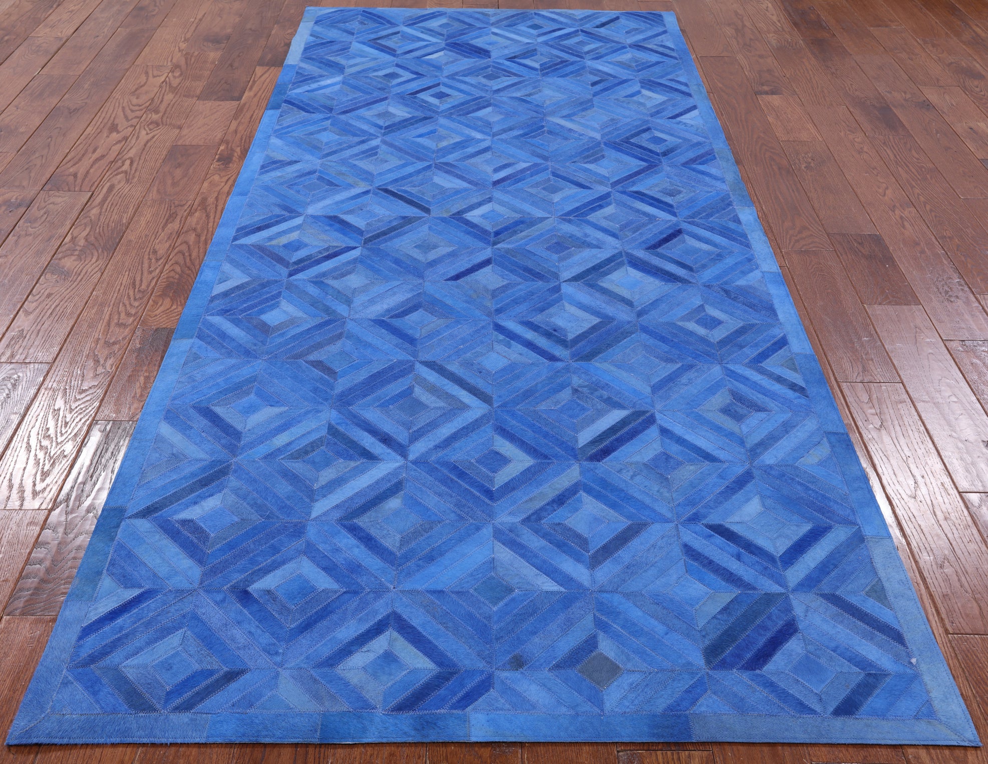 Blue Natural Cowhide Hand Stitched Runner Rug - 4' 0" X 10' 0" - Golden Nile