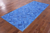 Blue Natural Cowhide Hand Stitched Runner Rug - 4' 0" X 10' 0" - Golden Nile
