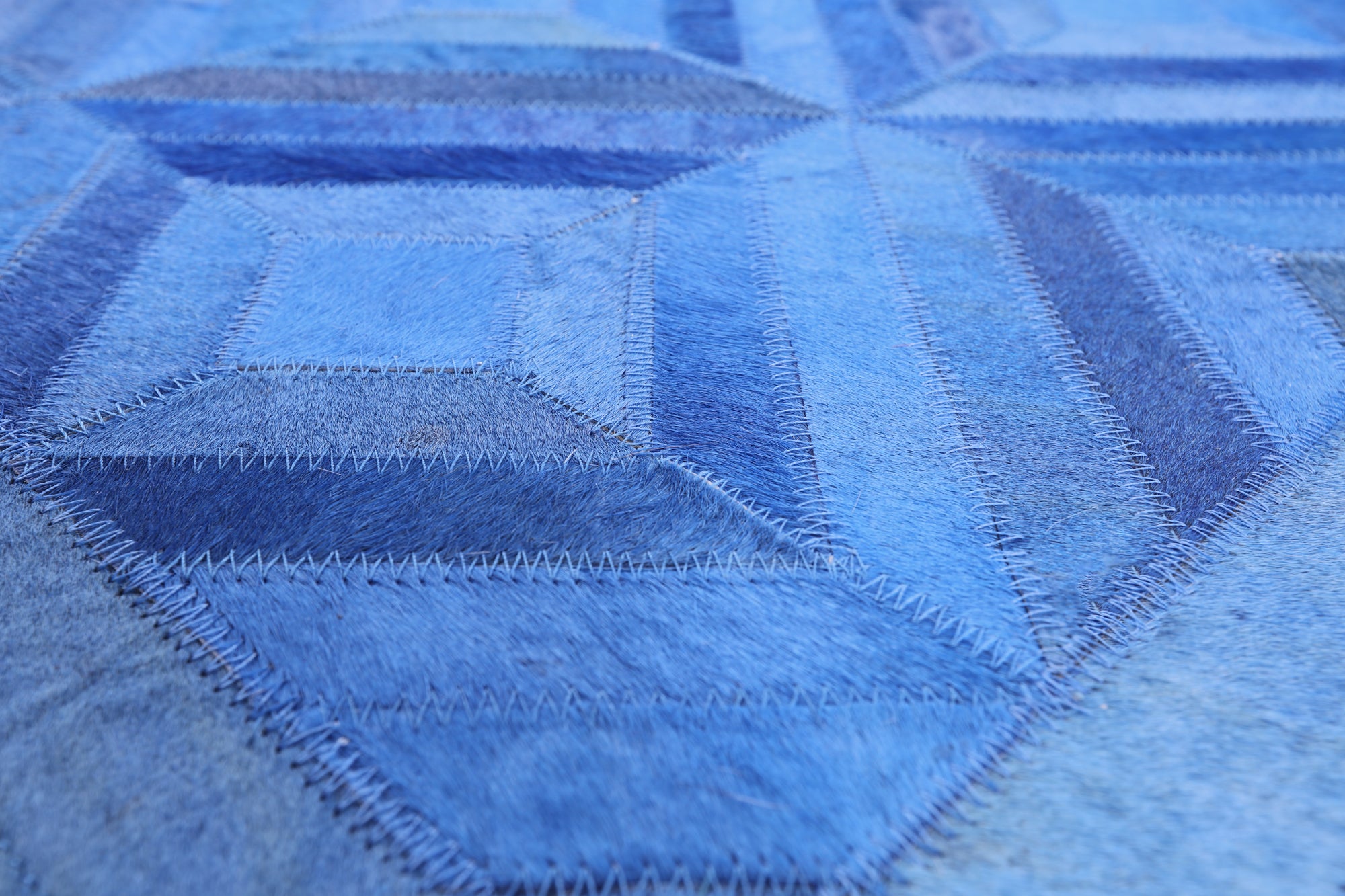Blue Natural Cowhide Hand Stitched Runner Rug - 4' 0" X 10' 0" - Golden Nile