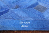 Blue Natural Cowhide Hand Stitched Runner Rug - 4' 0" X 10' 0" - Golden Nile