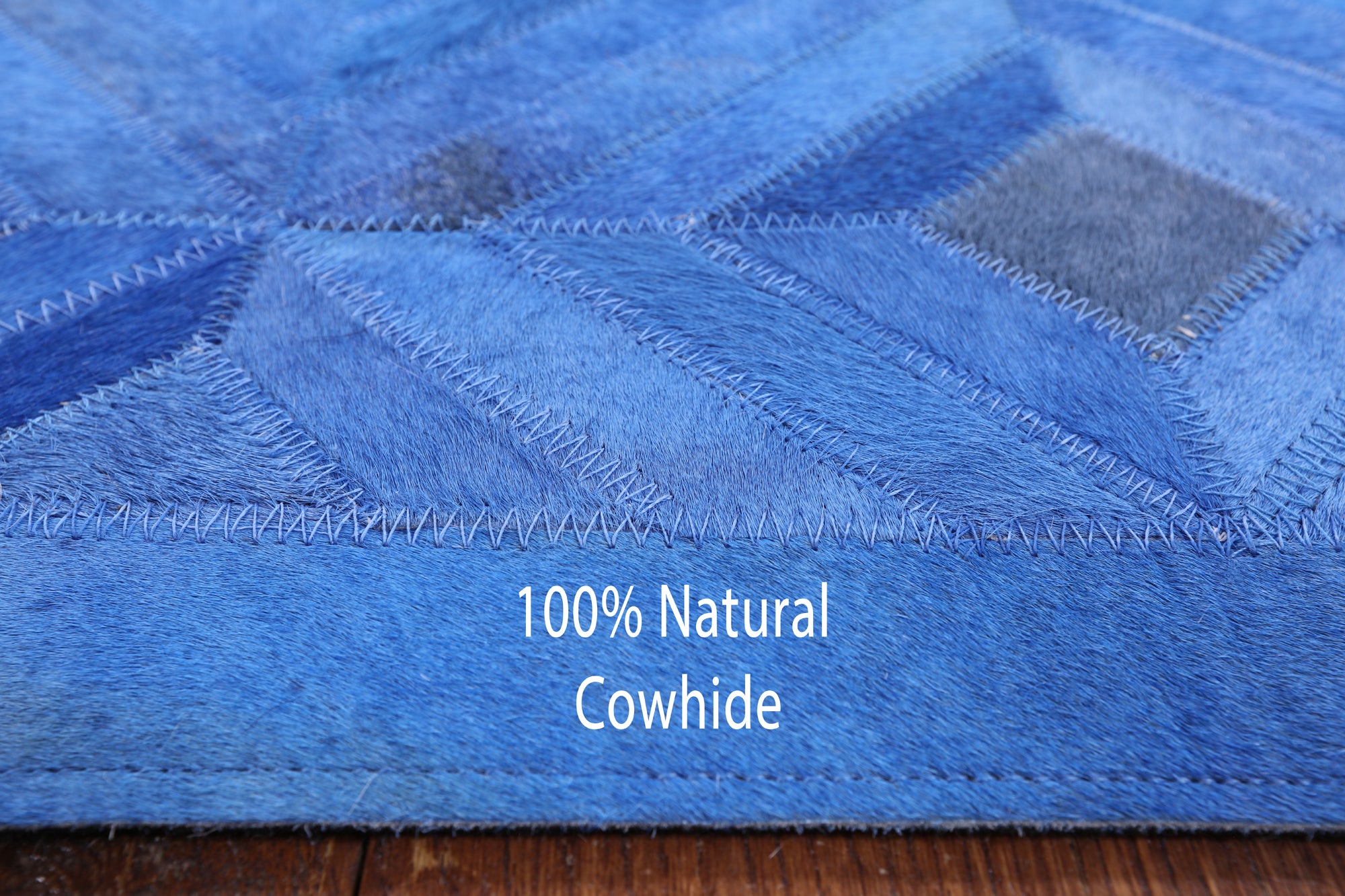 Blue Natural Cowhide Hand Stitched Runner Rug - 4' 0" X 10' 0" - Golden Nile