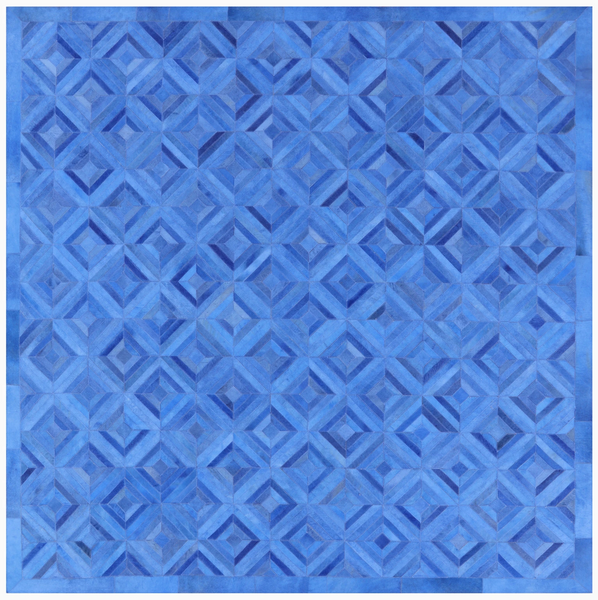 Blue Square Natural Cowhide Hand Stitched Patchwork Rug - 8' 0" X 8' 0" - Golden Nile