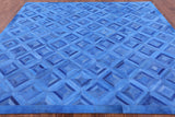 Blue Square Natural Cowhide Hand Stitched Patchwork Rug - 8' 0" X 8' 0" - Golden Nile