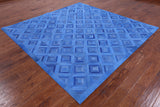 Blue Square Natural Cowhide Hand Stitched Patchwork Rug - 8' 0" X 8' 0" - Golden Nile